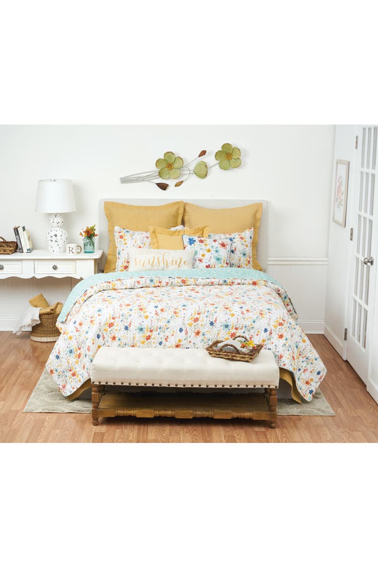 Sheila Spring Floral Cotton Quilt Set  - Reversible and Machine Washable, Alternate, color, Yellow