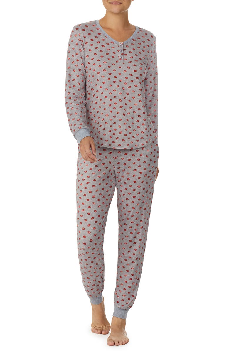 Kate Spade New York print henley long pajamas, Main, color, 