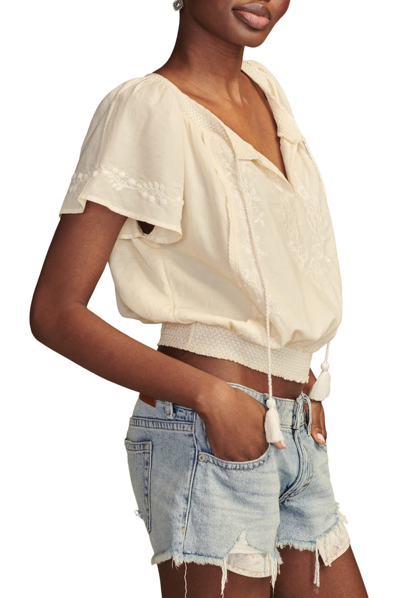 Embroidered Tie Neck Crop Top, Alternate, color, LUMINARY G