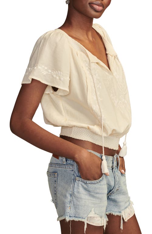 Lucky Brand Embroidered Tie Neck Crop Top In Neutral
