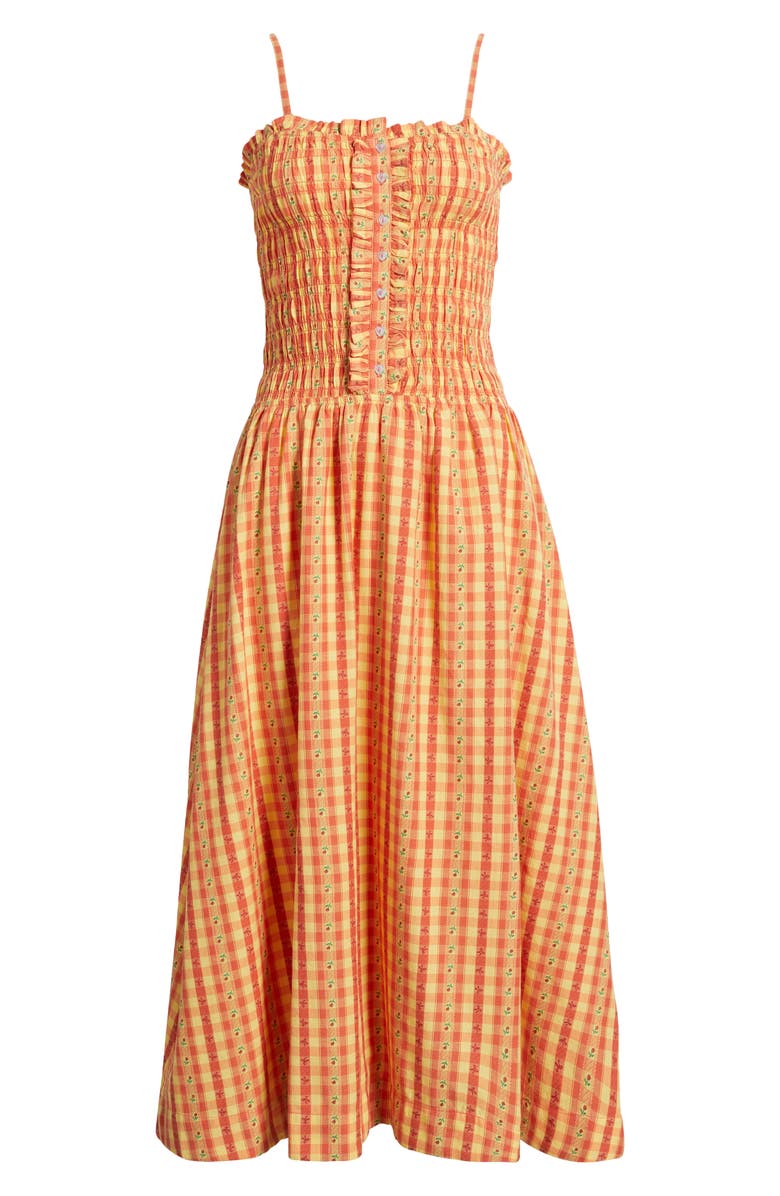 Damson Madder Grace Smocked Organic Cotton Midi Sundress, Alternate, color, Orange