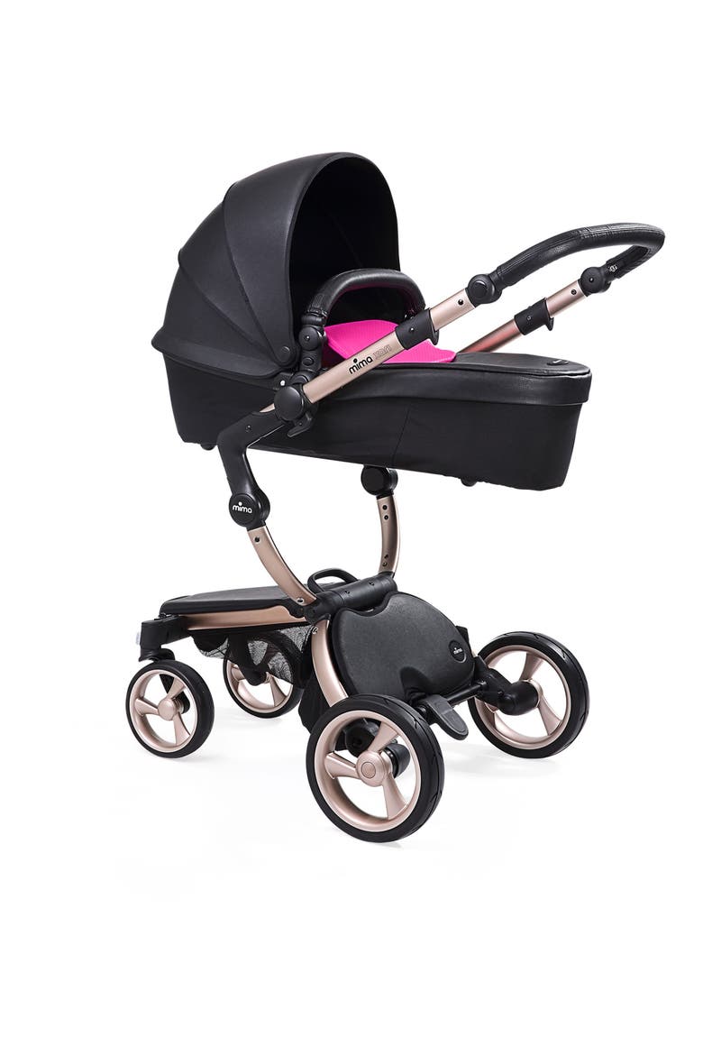 Xari Rose Gold Chassis Stroller with Reversible Reclining Seat & Carrycot, Alternate, color, BLACK/ HOT MAGENTA