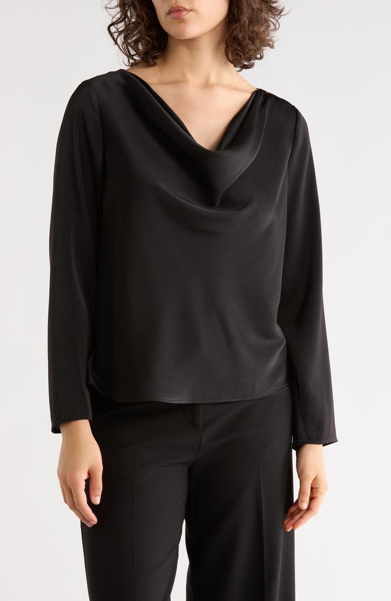 Gemma + Jane Cowl Neck Long Sleeve Satin Top, Main, color, Black