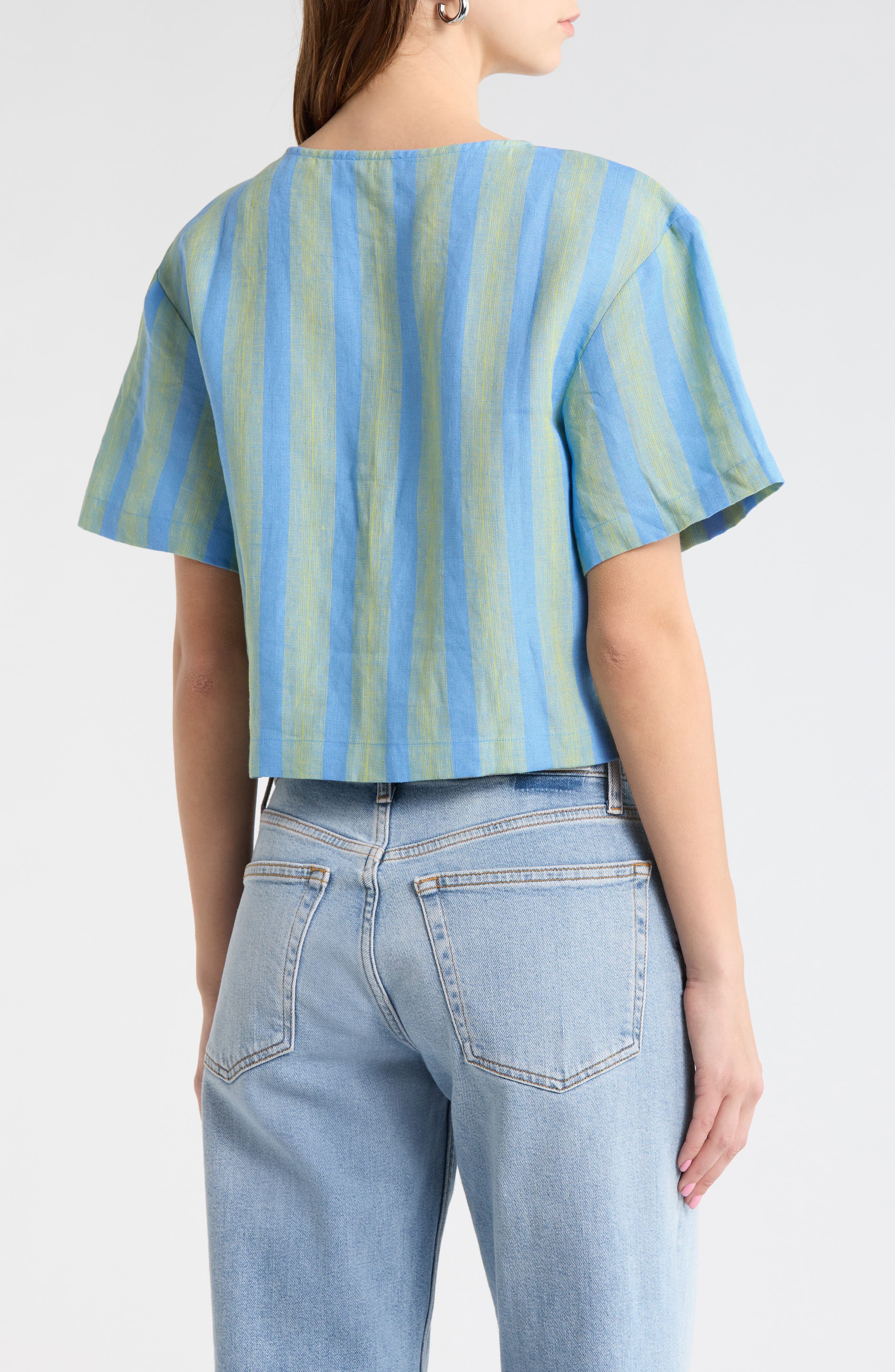 Ava Stripe Tie Front Linen Top - image 2