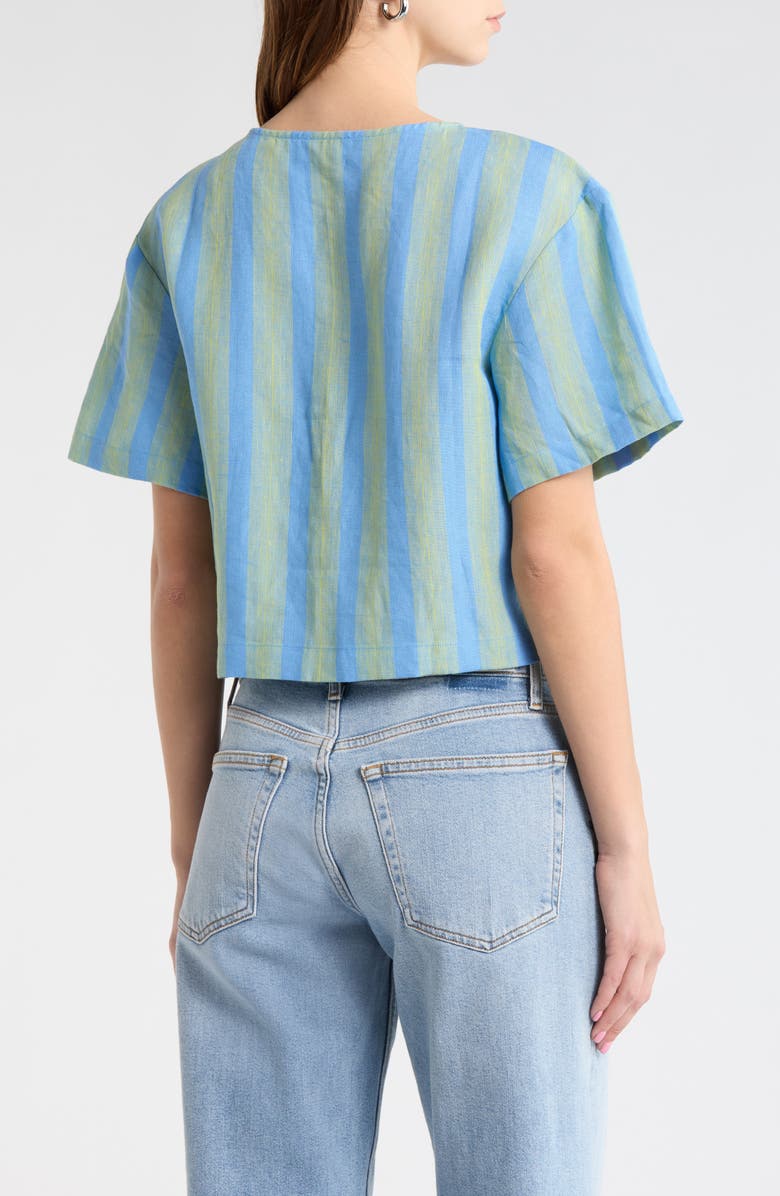 STAUD Ava Stripe Tie Front Linen Top, Alternate, color, Seaport