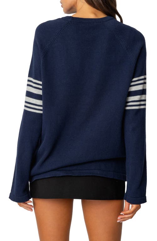 Edikted Contrast Stripe Oversize Sweater In Navy