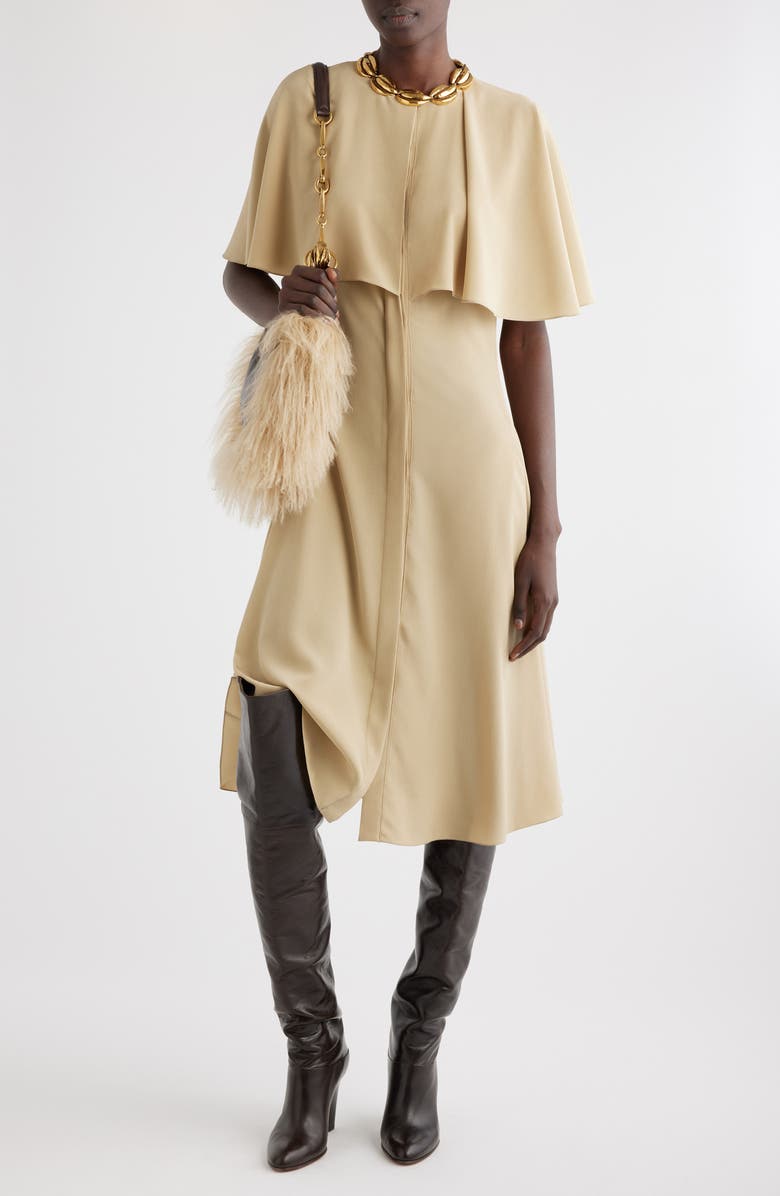 Chloé Cape Overlay Silk Crepe Shirtdress, Main, color, Golden Hemp
