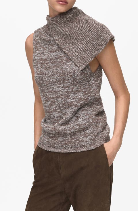 Mottled Wrap Collar Sweater Tank