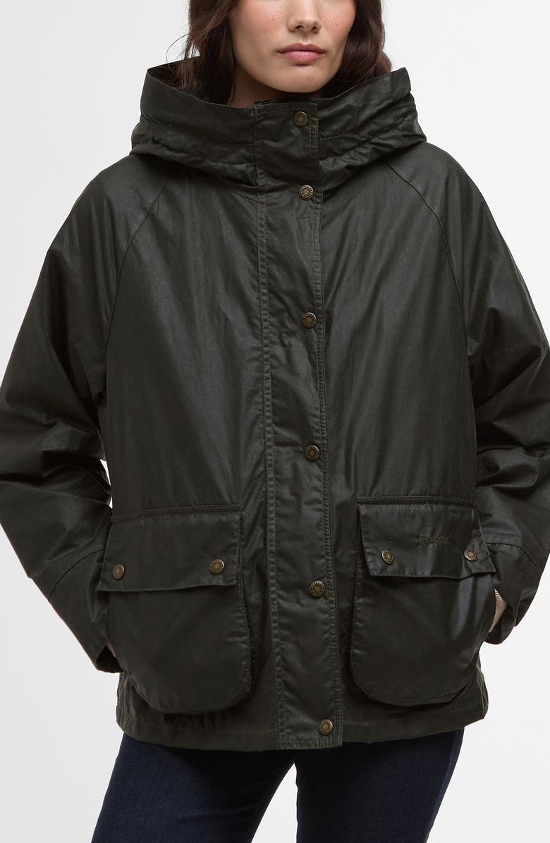 Barbour Hollies Waxed Water Repellent Jacket, Main, color, Archive Olive/ Ancient Tartan