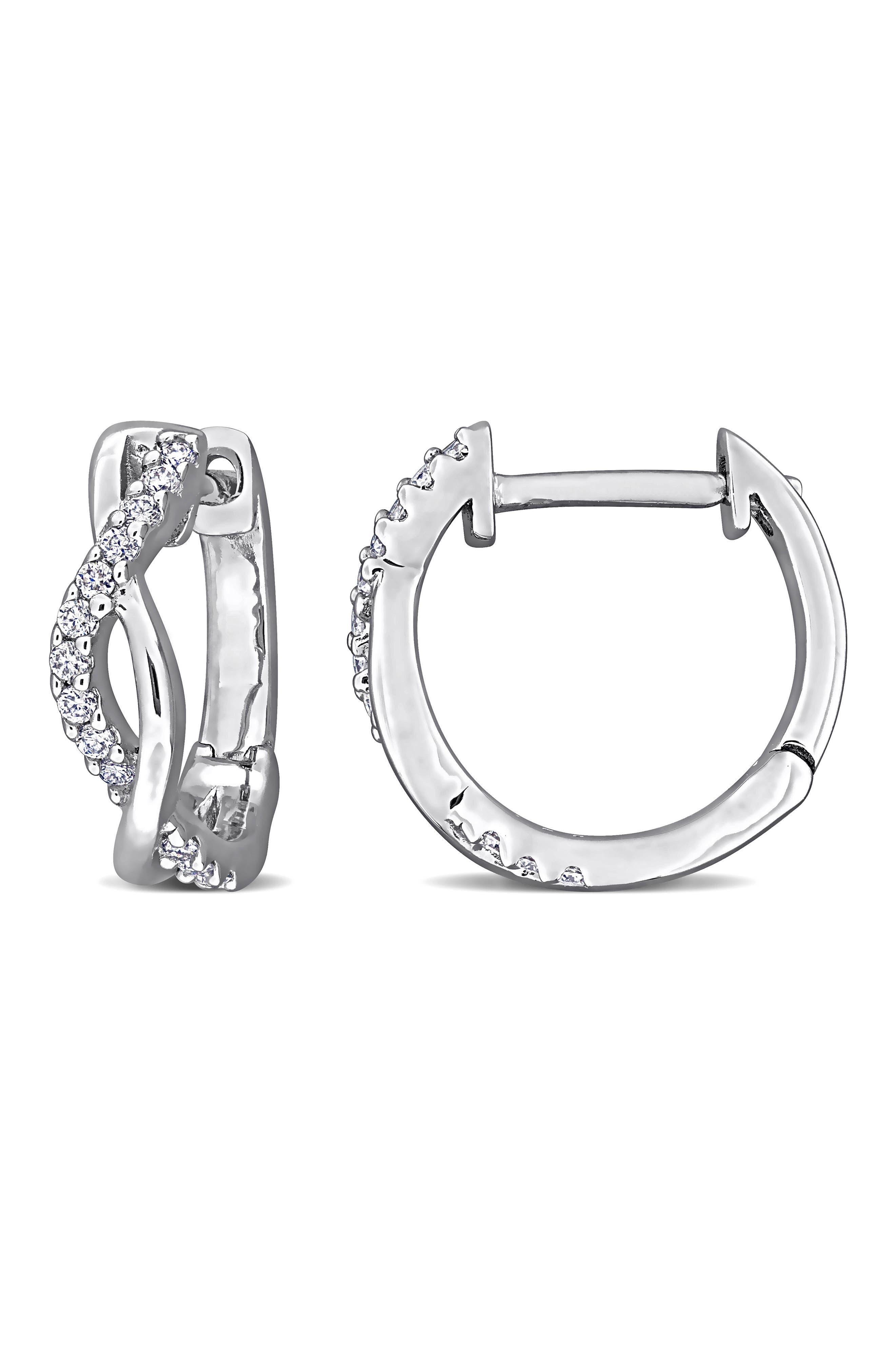 DELMAR Lab-Created Moissanite Twist Huggie Hoop Earrings