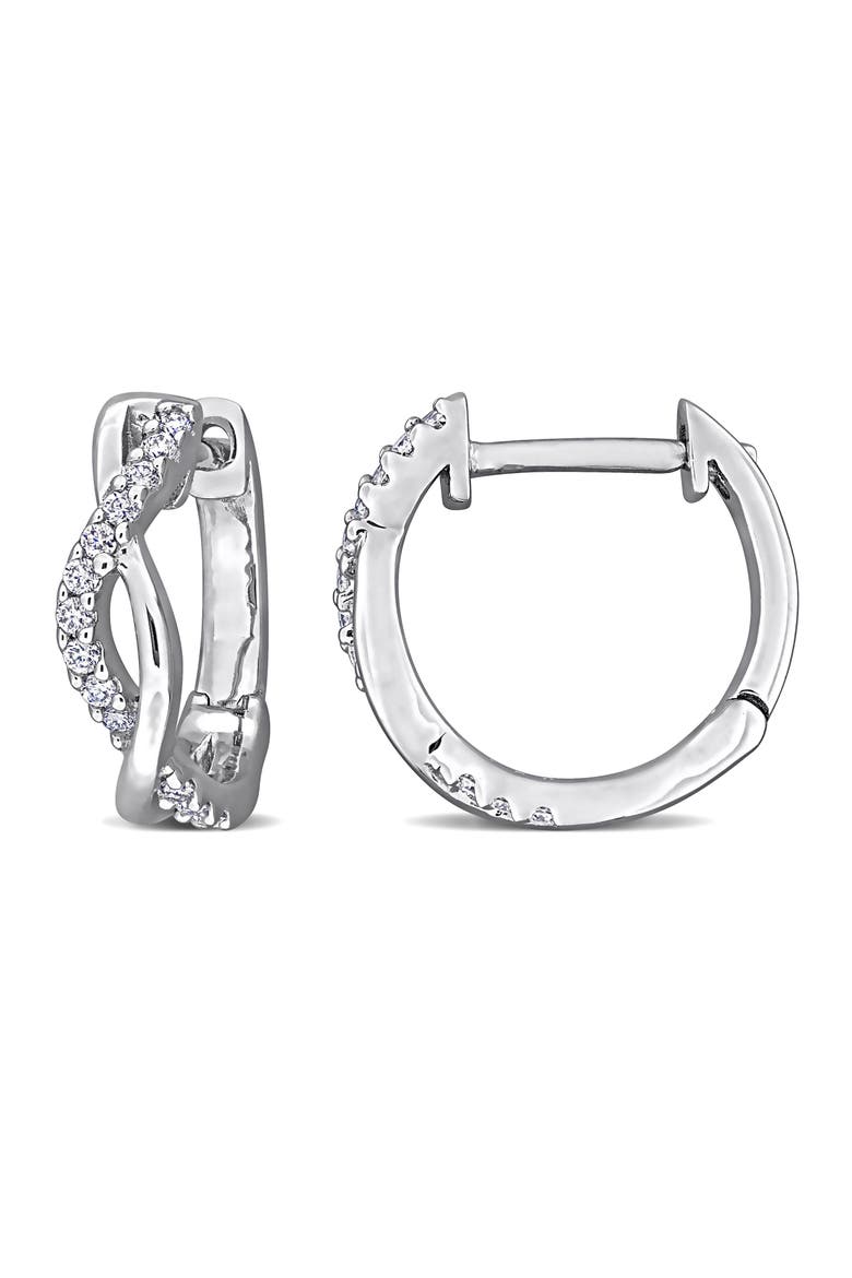 Lab-Created Moissanite Twist Huggie Hoop Earrings, Main, color, WHITE/SILVER