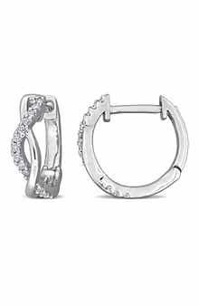 DELMAR Lab-Created Moissanite Twist Huggie Hoop Earrings