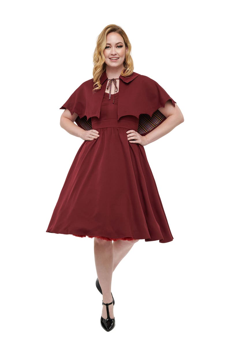 Capelet Swing Dress, Main, color, Burgundy