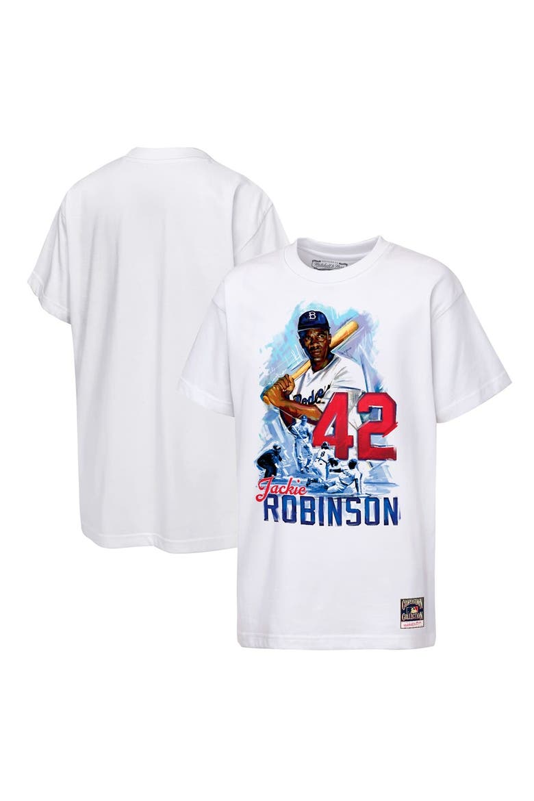 Youth Mitchell & Ness Jackie Robinson White Los Angeles Dodgers Legacy T-Shirt, Main, color, White