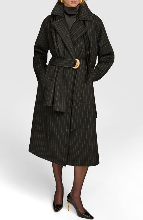 Donna Karan New York Wool Blend Coat With Scarf In Black