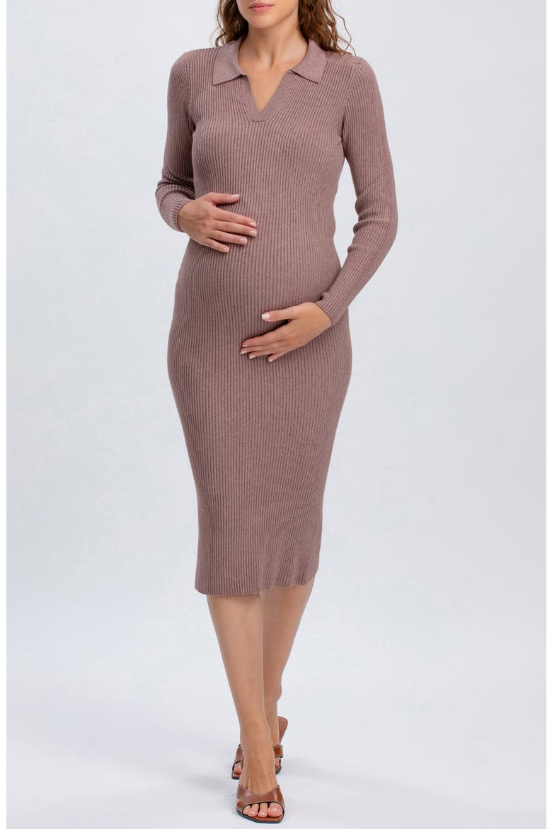 Lavinia Rib Knit Maternity Dress, Main, color, OLD WOOD