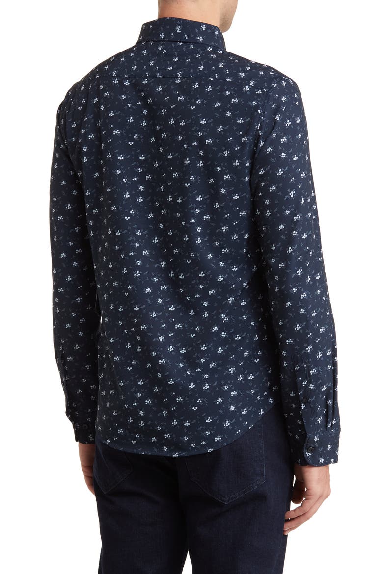 Ditsy Floral Stretch Button-Down Shirt, Alternate, color, NAVY DITSY FLORAL