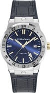 FERRAGAMO F-80 Classic GMT Leather Strap Watch, 41mm