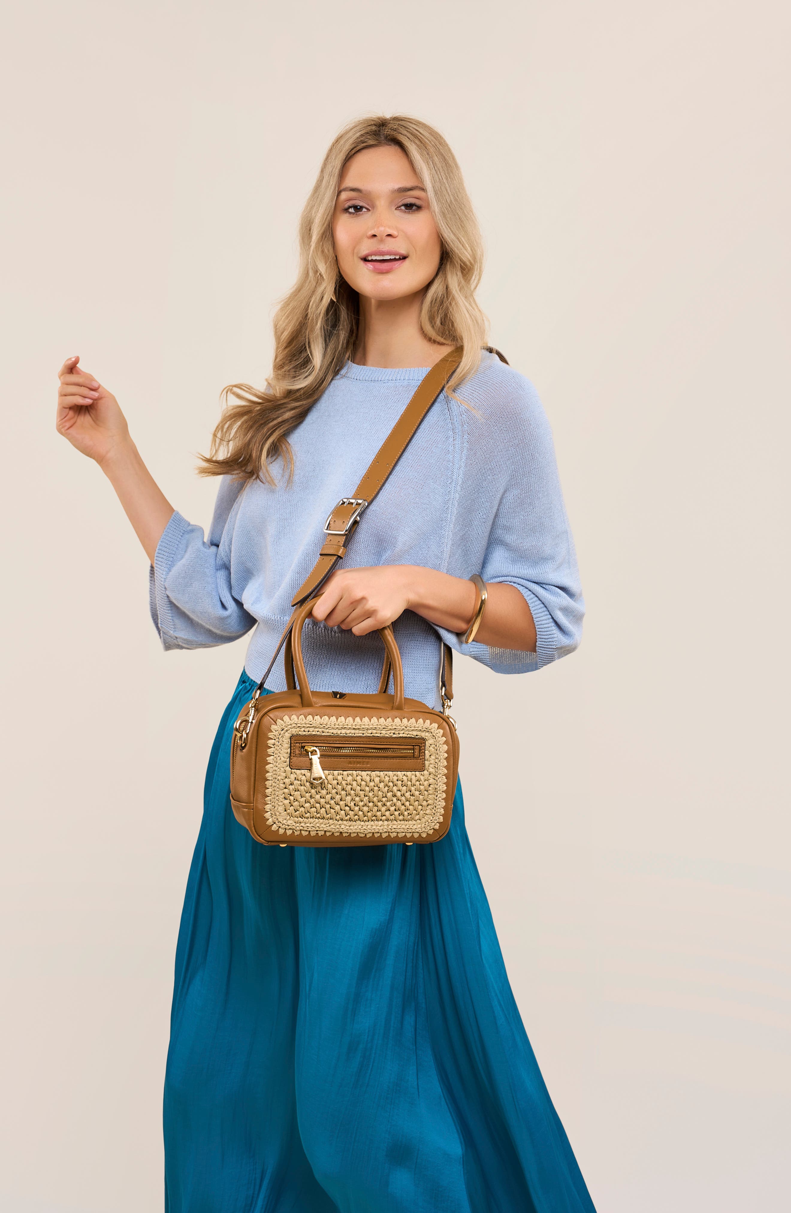Medium Ritual Leather Satchel, Alternate, color, RAFFIA LATTE