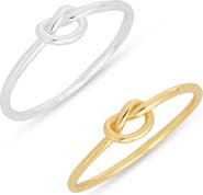 Argento Vivo Sterling Silver Set of 2 Two-Tone Knot Rings
