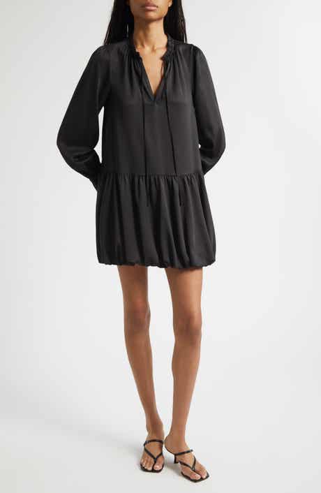 Valetta Bubble Hem Long Sleeve Satin Minidress