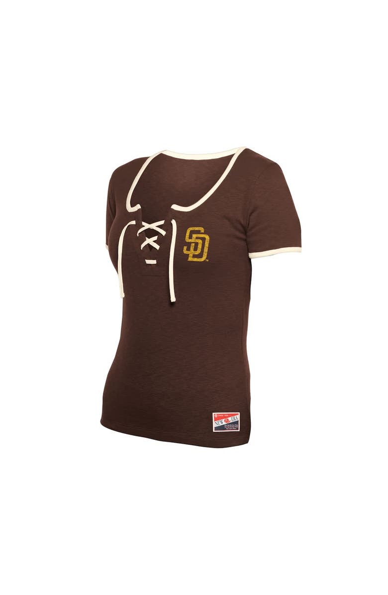 New Era Women's New Era Brown San Diego Padres Throwback Lace Up T-Shirt, Alternate, color, 