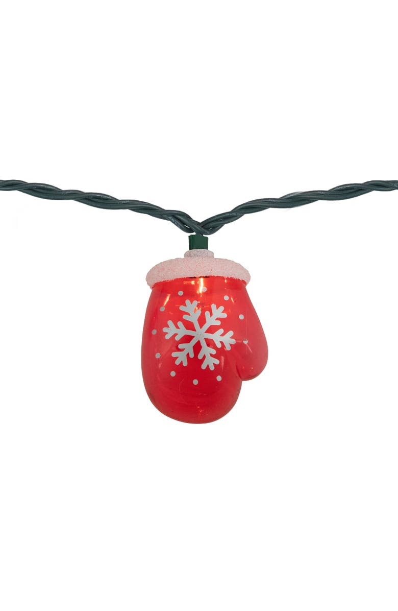 Northlight Snowflake Mitten Christmas Light Set - Clear - 7.5' Green Wire - 10ct, Alternate, color, Red