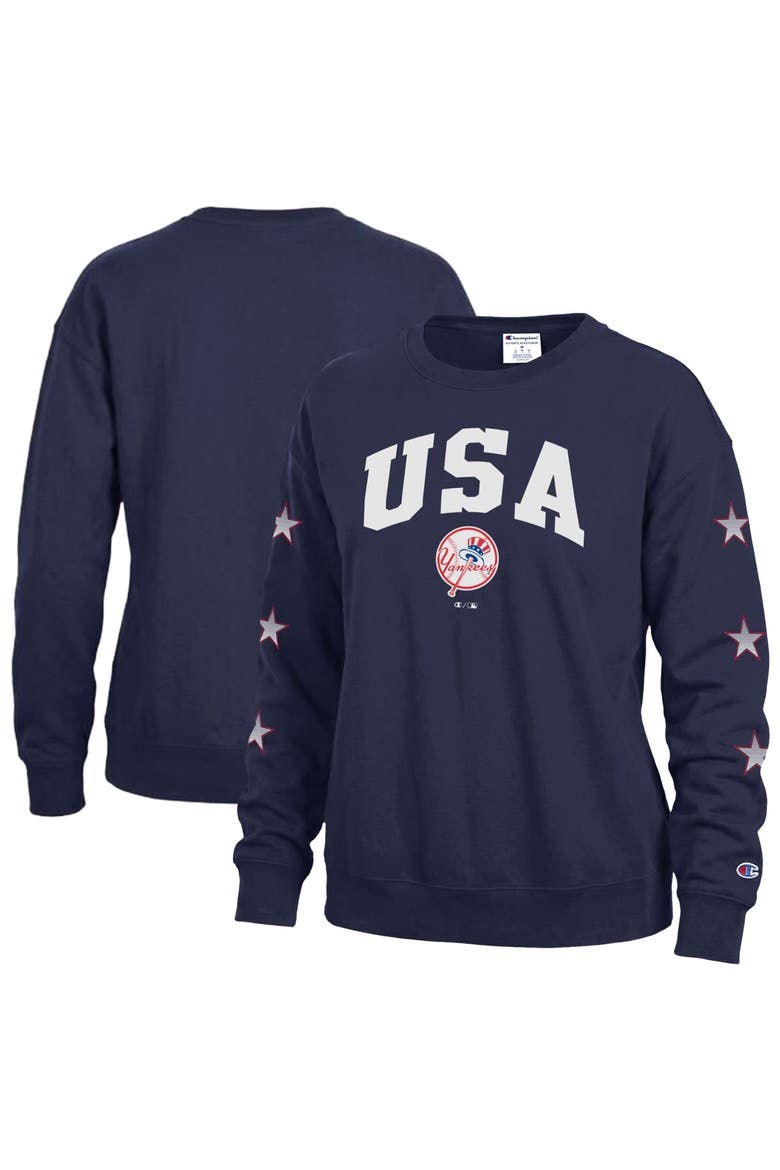 Women's Champion  Navy New York Yankees Americana Fleece Crewneck Sweatshirt, Main, color, Navy