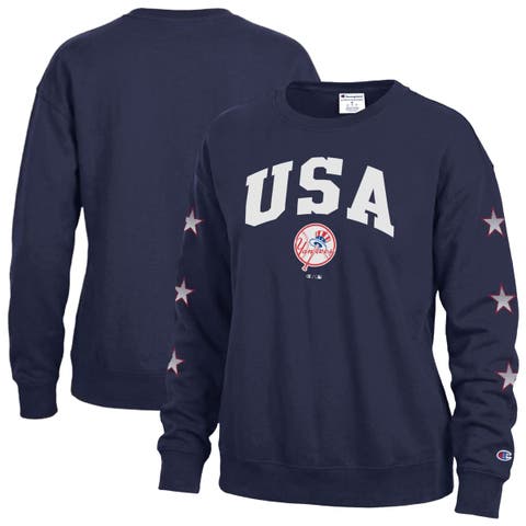Women's Champion  Navy New York Yankees Americana Fleece Crewneck Sweatshirt