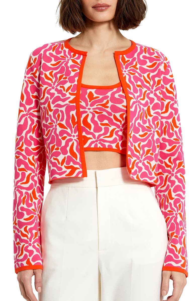 Mac Duggal Long Sleeve Floral Knit Cardigan, Main, color, Sunset Multi