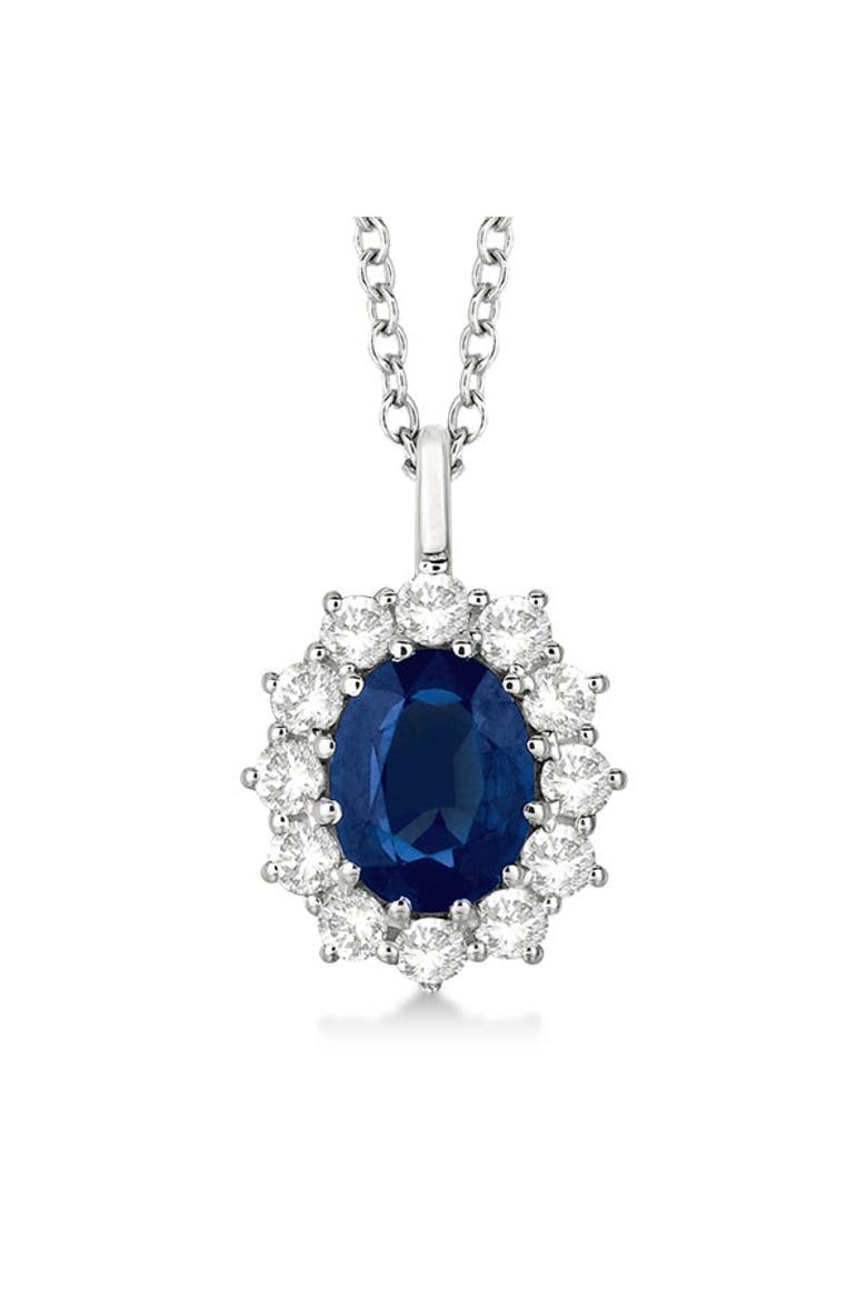 Oval Gemstone and Diamond Pendant Necklace 14k, Main, color, Blue Sapphire,White Gold