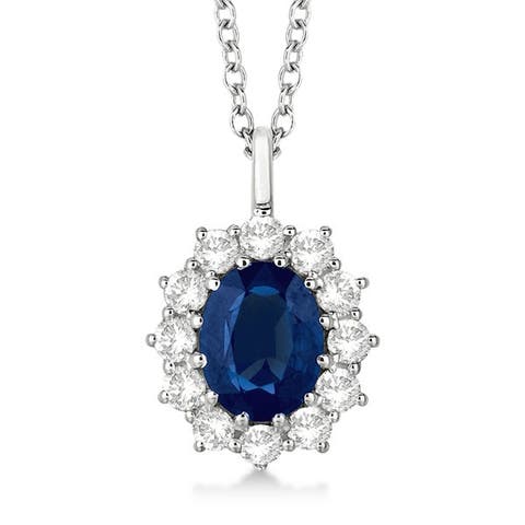 Oval Gemstone & Diamond Pendant Necklace 14k (3.60ctw)