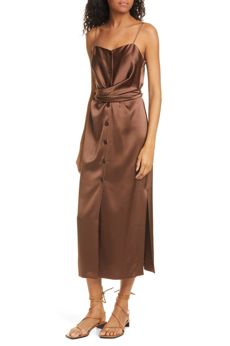 Sayan Satin Slipdress, Alternate, color, BROWN