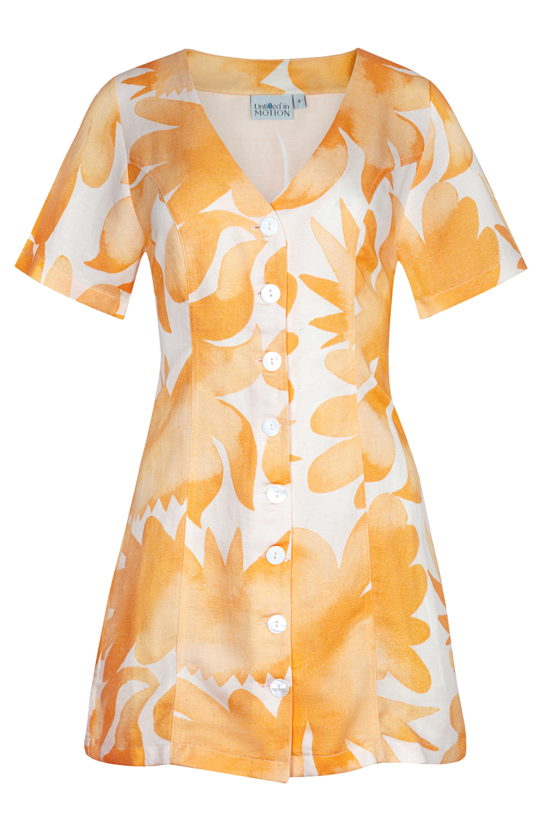 Untitled in Motion Shinoa Short-Sleeve Printed Mini Dress, Main, color, Facula Saffron