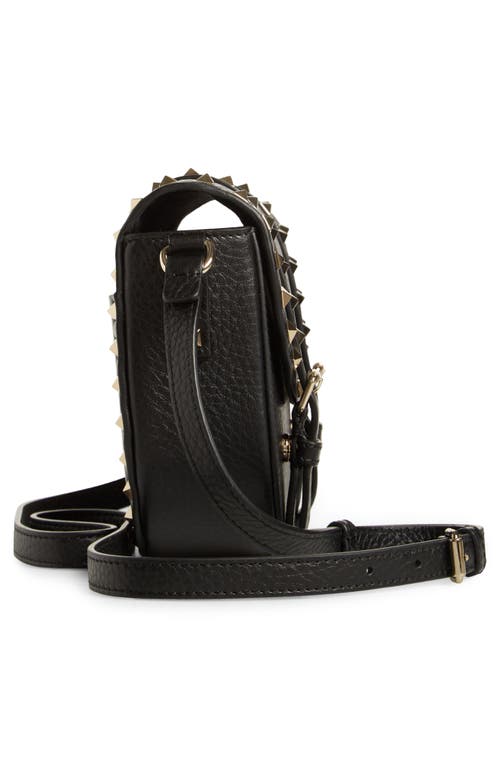 Valentino Small Rockstud Leather Saddle Crossbody Bag In Black