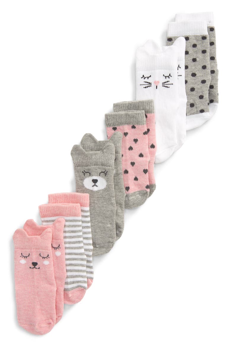 6-Pack Crew Socks, Main, color, PINK BABY ANIMAL PACK