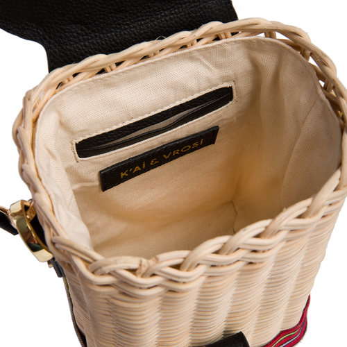Kai & Vrosi K'ai & Vrosi Leather & Woven Straw Crossbody Bag In Black