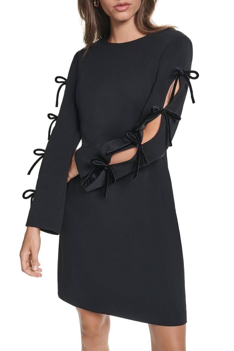 Velvet Bow Scuba Crepe Sheath Dress, Alternate, color, BLACK
