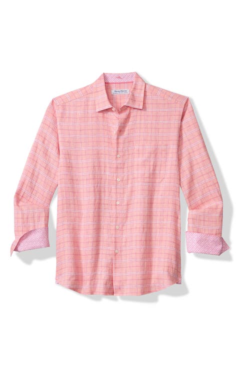 Barbados Breeze Playa Plaid Linen Blend Button-Up Shirt