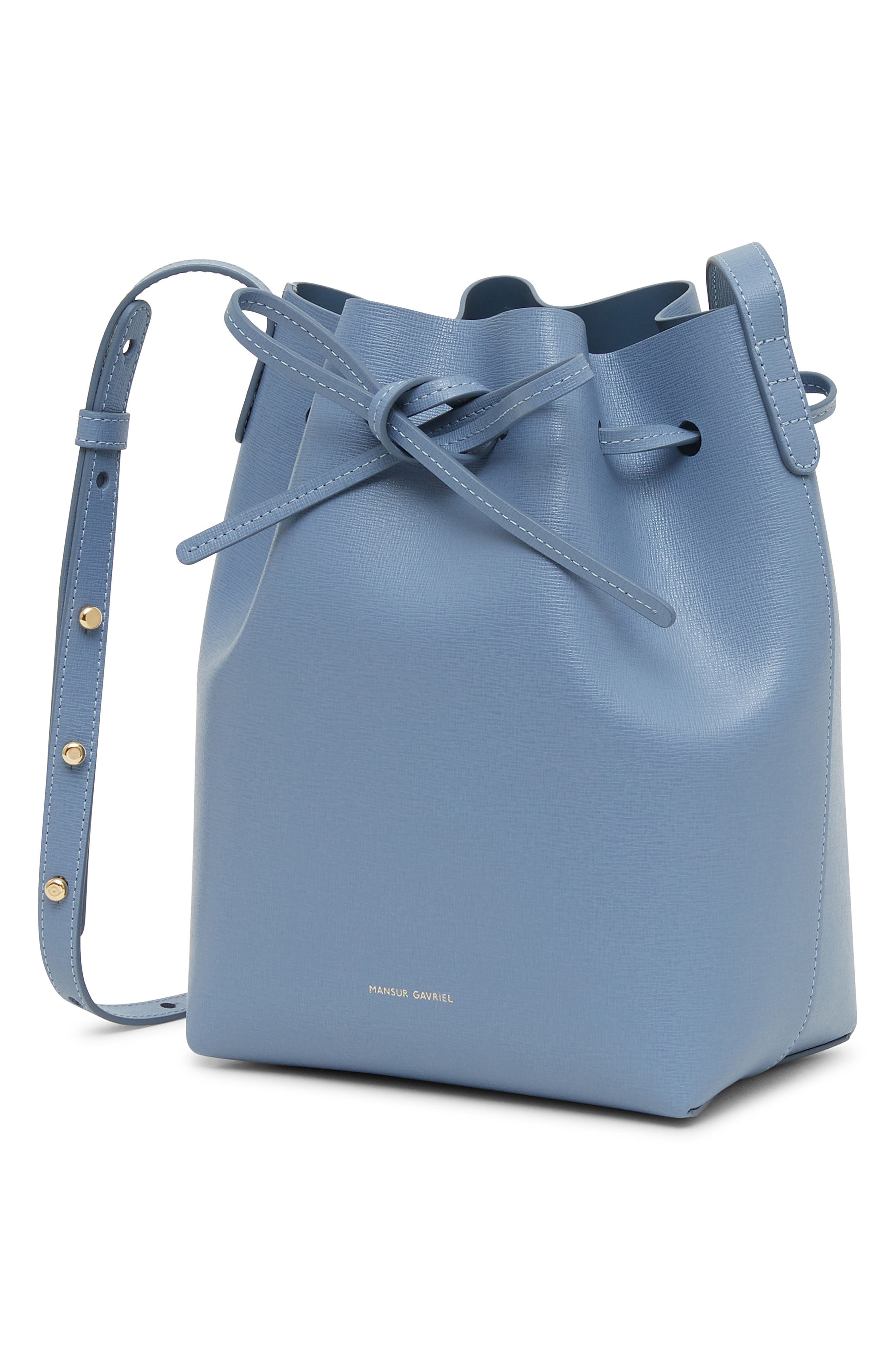 Mini Saffiano Leather Bucket Bag, Alternate, color, PIOGGIA
