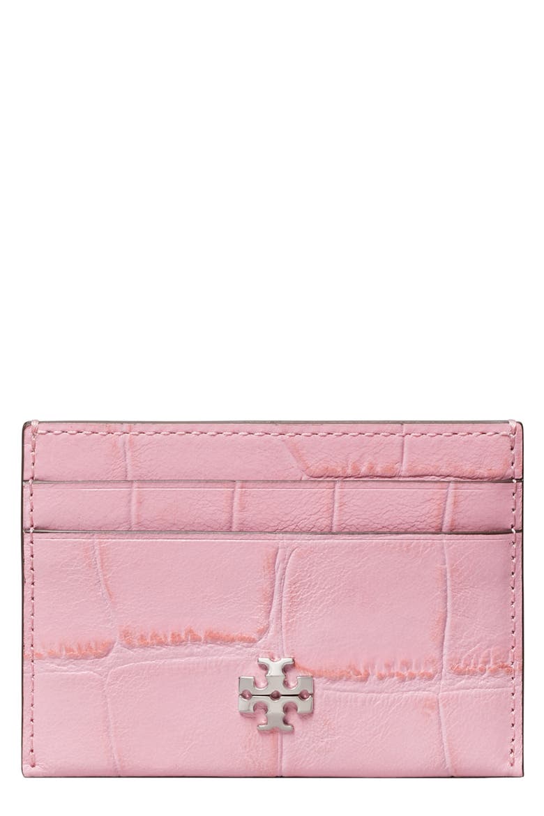 Charlie Croc Embossed Leather Card Case, Main, color, ROSE SUNSET