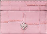 Tory Burch Charlie Croc Embossed Leather Card Case
