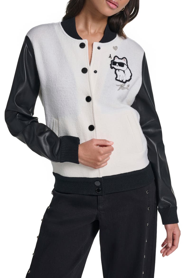 Choupette Varsity Jacket, Main, color, SOFT WHITE/ BLACK
