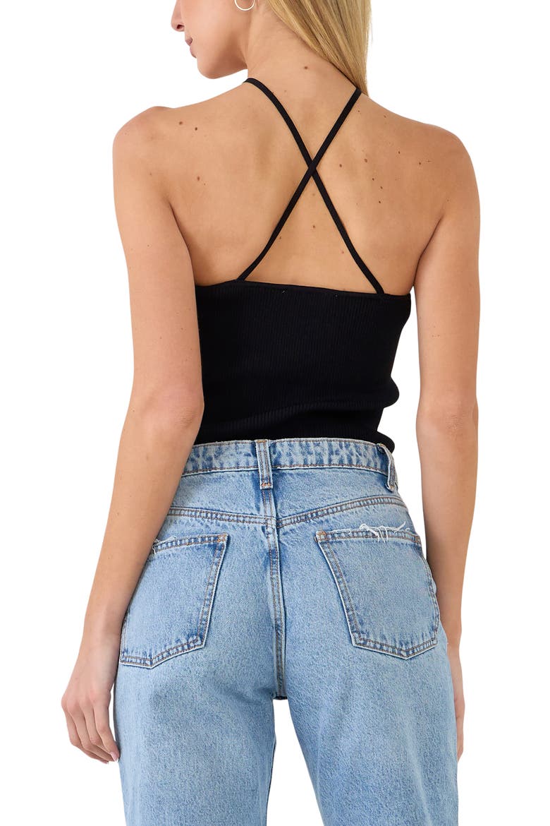 Crossover Rib Halter Tank, Alternate, color, BLACK