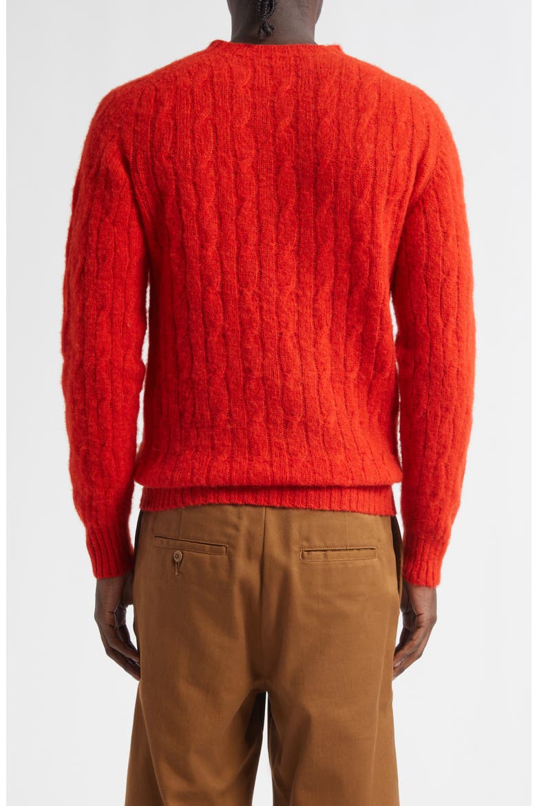 Brushed Shetland Lambswool Cable Stitch Crewneck Sweater, Alternate, color, CARMEN RED