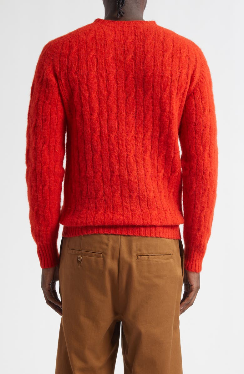 Drake's Brushed Shetland Lambswool Cable Stitch Crewneck Sweater, Alternate, color, Carmen Red