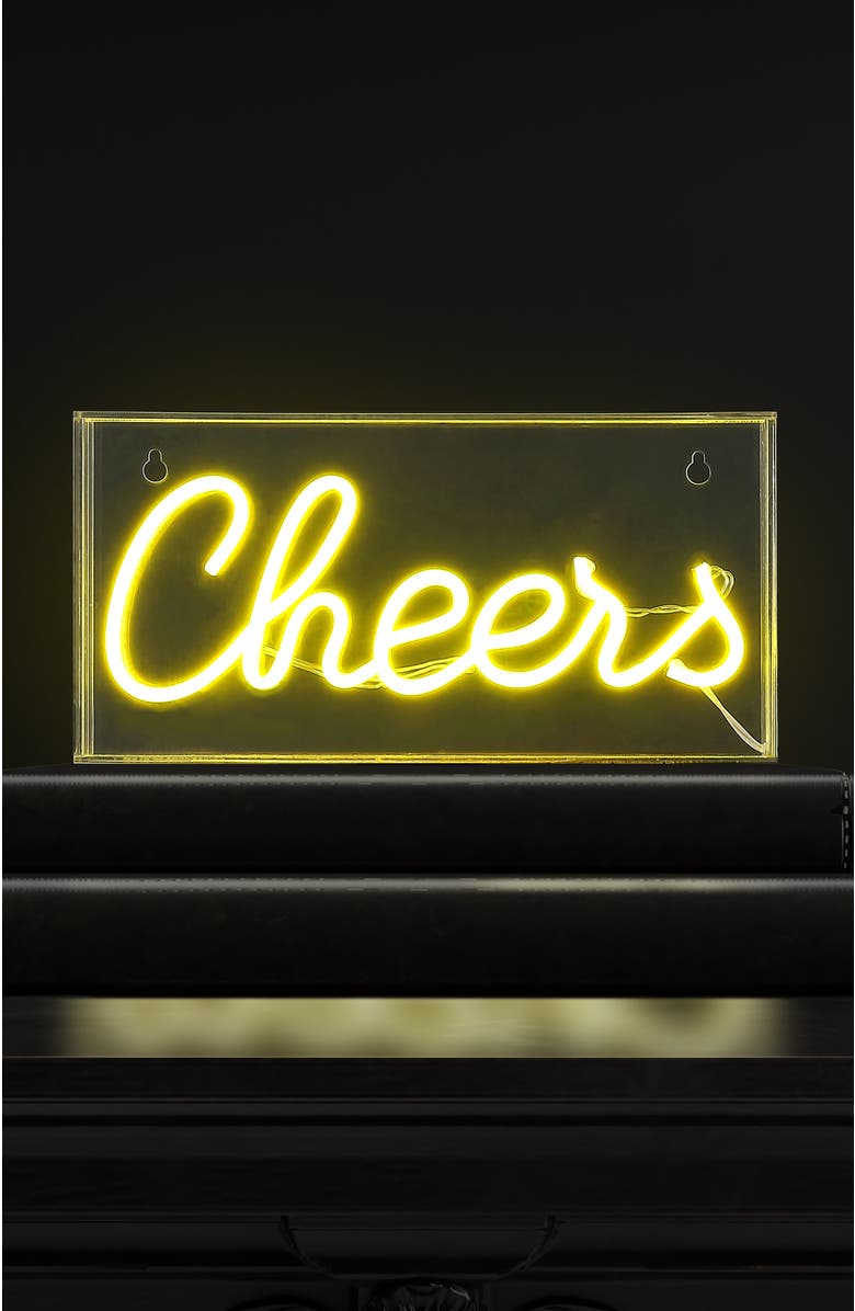JONATHAN Y Cheers Contemporary Glam Acrylic Box USB Operated LED Neon Light, Alternate, color, Yellow