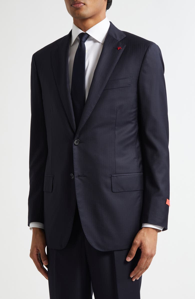 ISAIA Herringbone Wool & Silk Suit, Alternate, color, Dark Blue