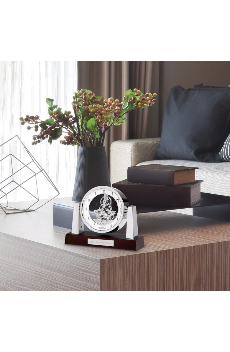 Bulova Clocks Largo Chrome Skeleton Table Top Clock, Alternate, color, Brown