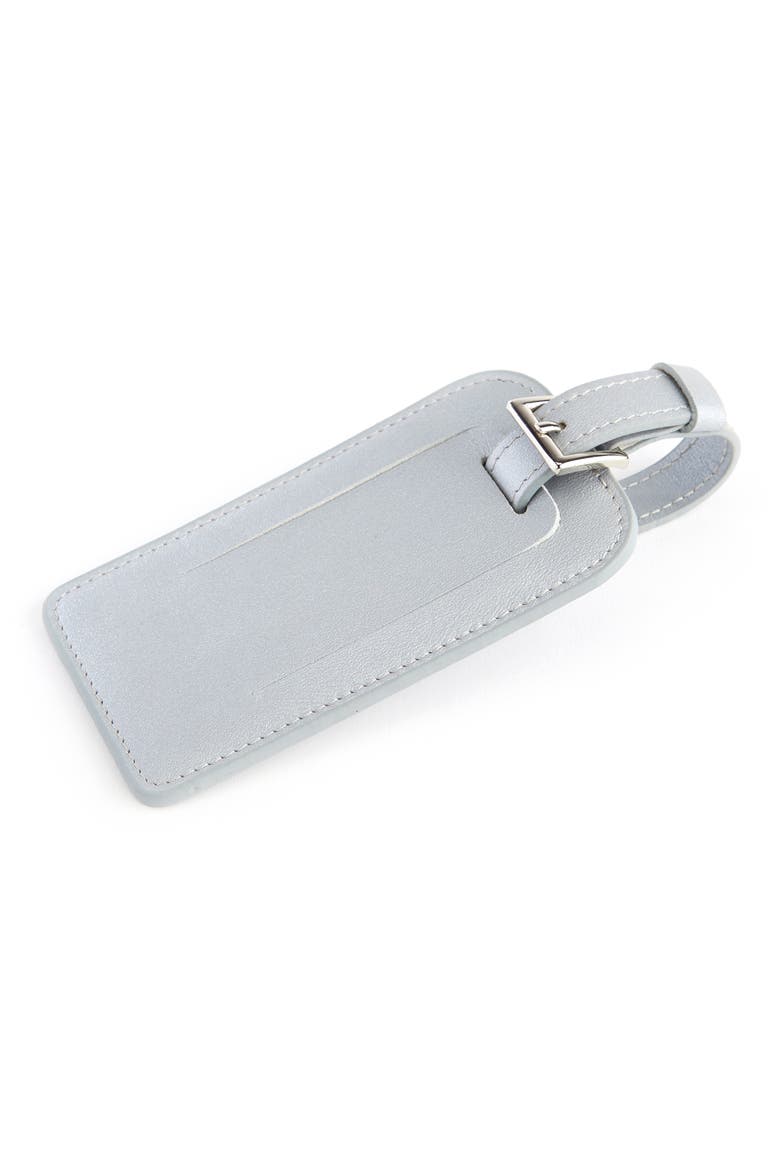 Personalized Leather Luggage Tag, Main, color, SILVER- SILVER FOIL